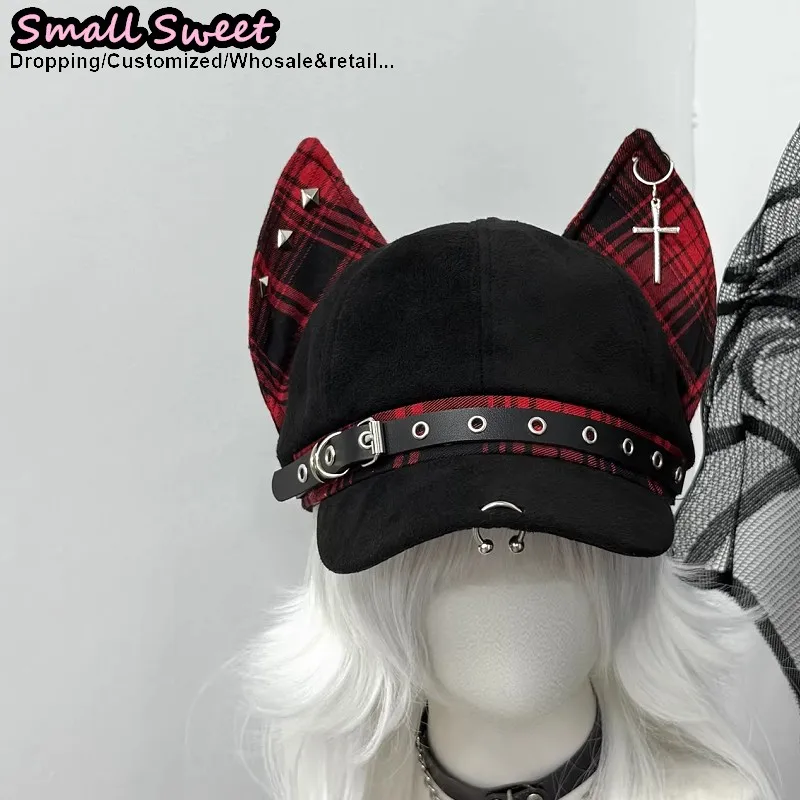 

Берет в стиле Y2K с нашивкой в виде собачьих ушей добермана, восьмиугольный, пэчворк, готика, лолита, аксессуары в стиле Харадзюку для женщин и мужчин