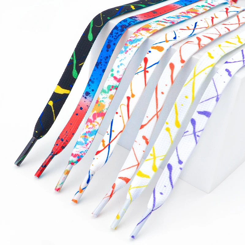 Flat Splash Ink Shoelaces for Sneakers Canvas Casual Tennis Shoes Shoelace Colorful Shoe Laces for Women Men 120/140/160CM