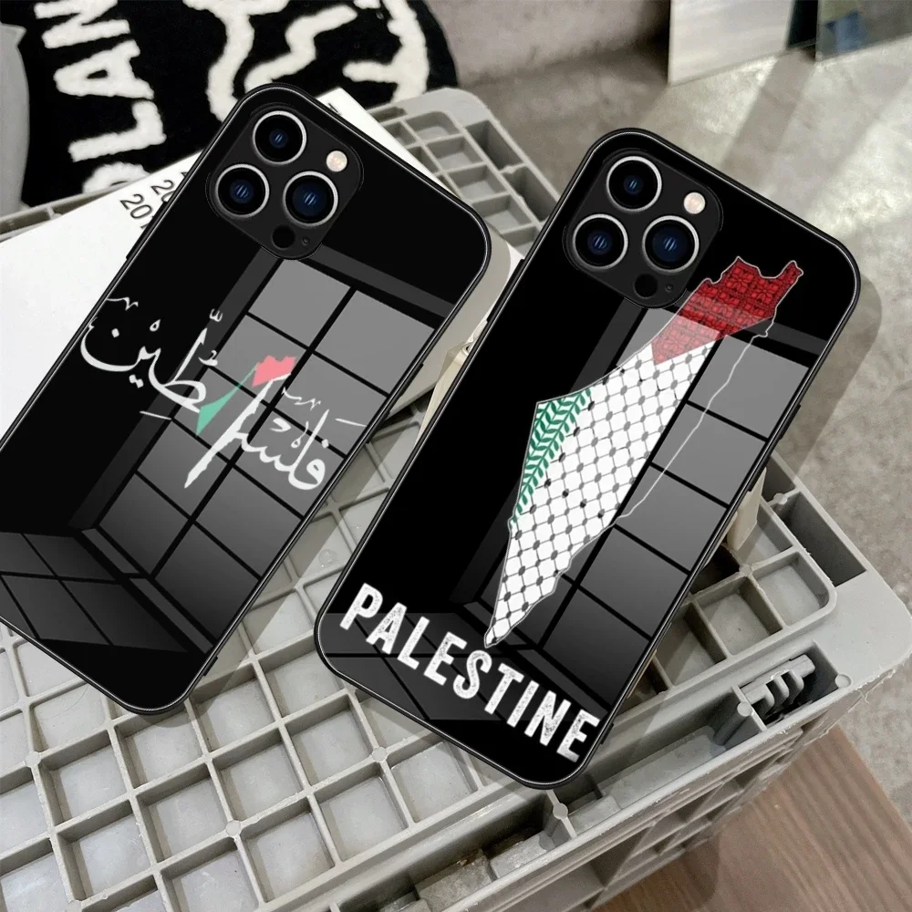 Palestine Calligraphy Flag Phone Case Tempered Glass For IPhone 15 14 13 12 11 Pro Max Plus Samsung S24 Ultra S23 Fe S22 Covers