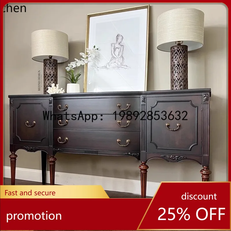 

YFY Solid Wood Vintage Carved Hallway Cabinet Living Room Decorative Storage Cabinet American Style Distressed Sideboard