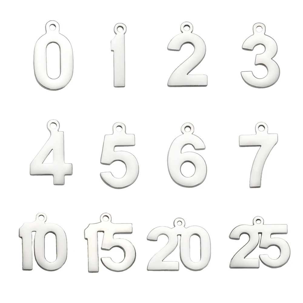 My Shape 1-25 Numbers Charms Stainless Steel Lucky Number Pendant for Necklace Bracelet Jewelry DIY Accessories Wholesale 10pcs