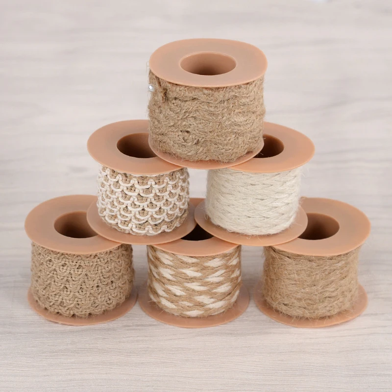 5m/roll Natural Burlap Jute Ribbon Vintage Braided Hessian Hemp Rope Roll DIY Handmade Gifts Wrapping Wedding Party Decoration