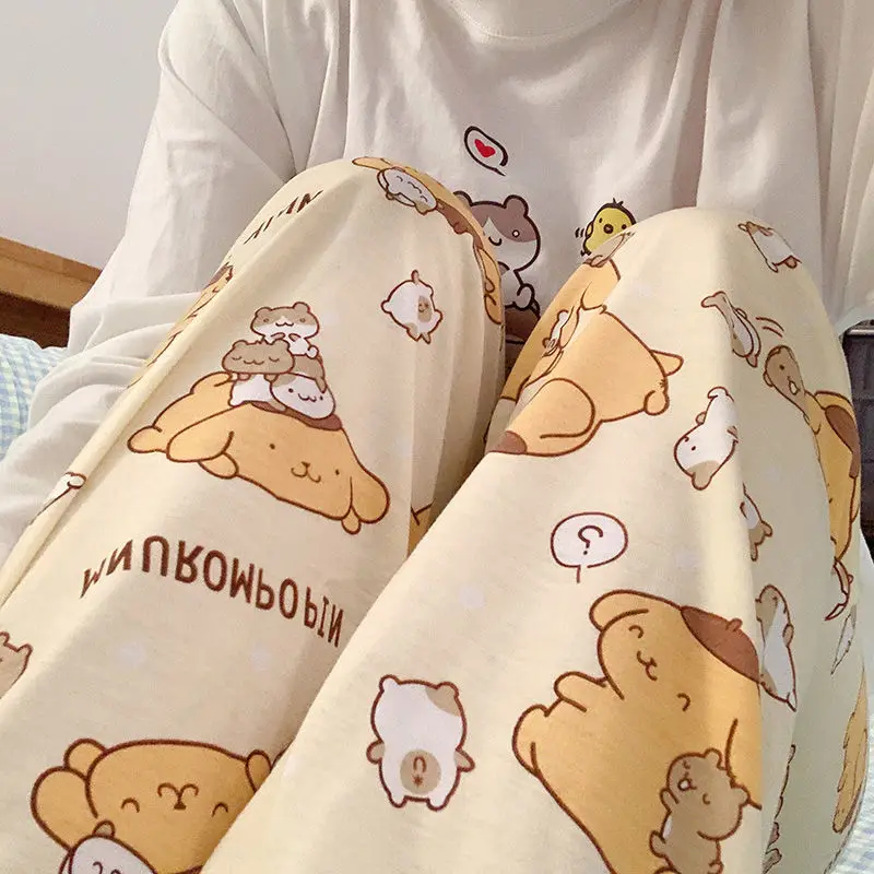 New Sanrio Pom Pom Purin Pajama Pants Women Summer Long Sleepwear Pochacco Hanyodon Cute Cartoon Korean Fashion Home Clothes Y2k