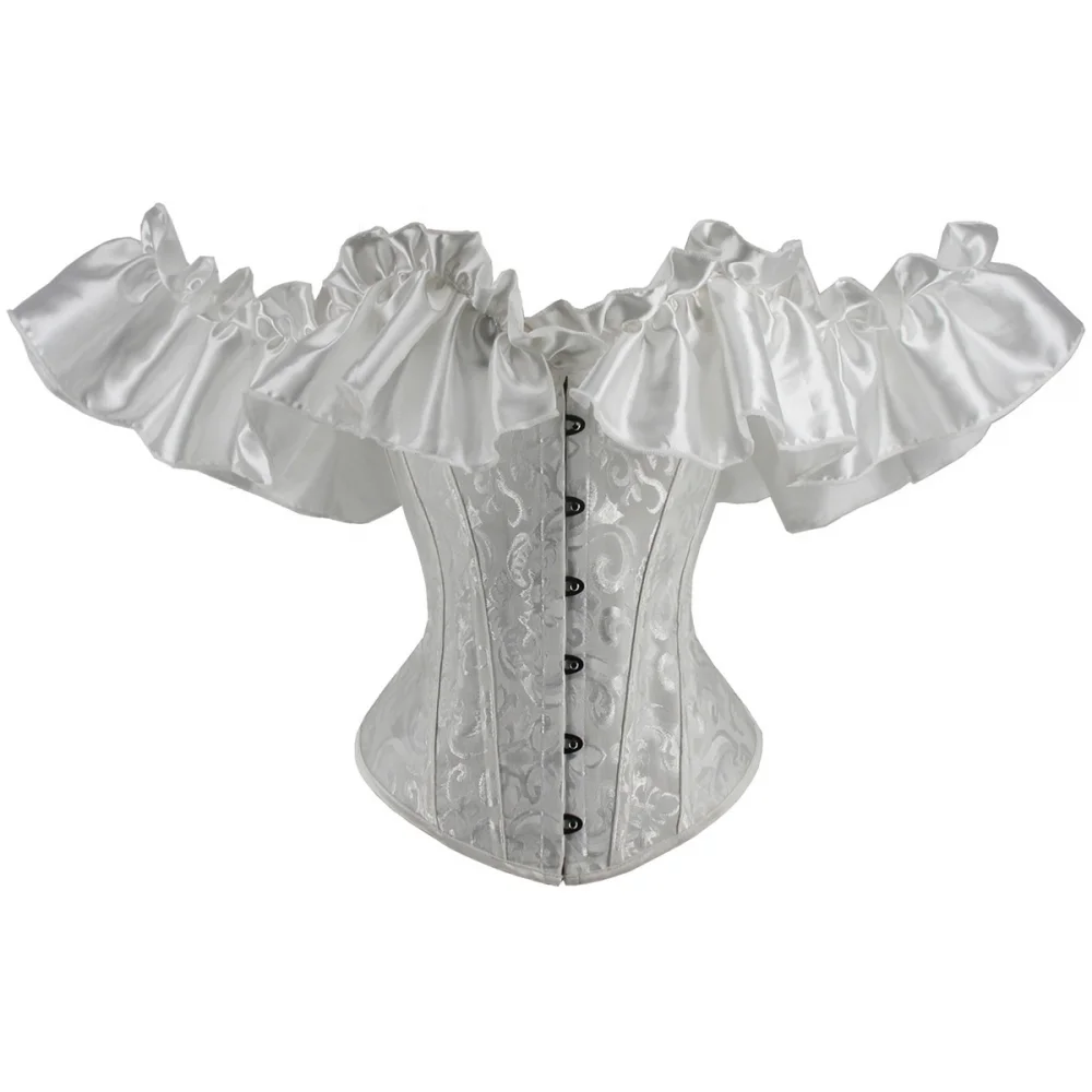 Overbust Corset Tops for Women with Sleeves Vintage Style Victorian Retro Burlesque Lace Corset Bustiers Vest Fashion White