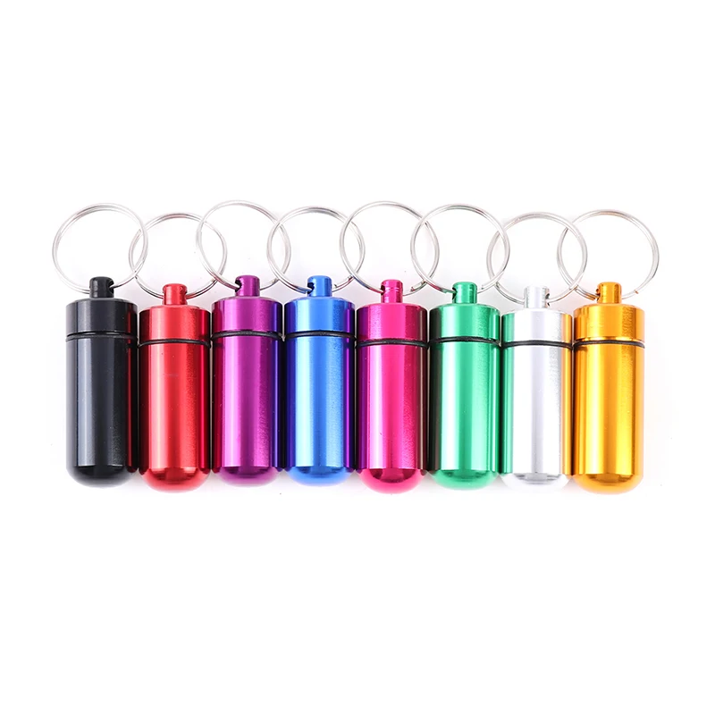 Keyring Tablets Medicine Container Pill Box Aluminium Key Chain Drug Holder