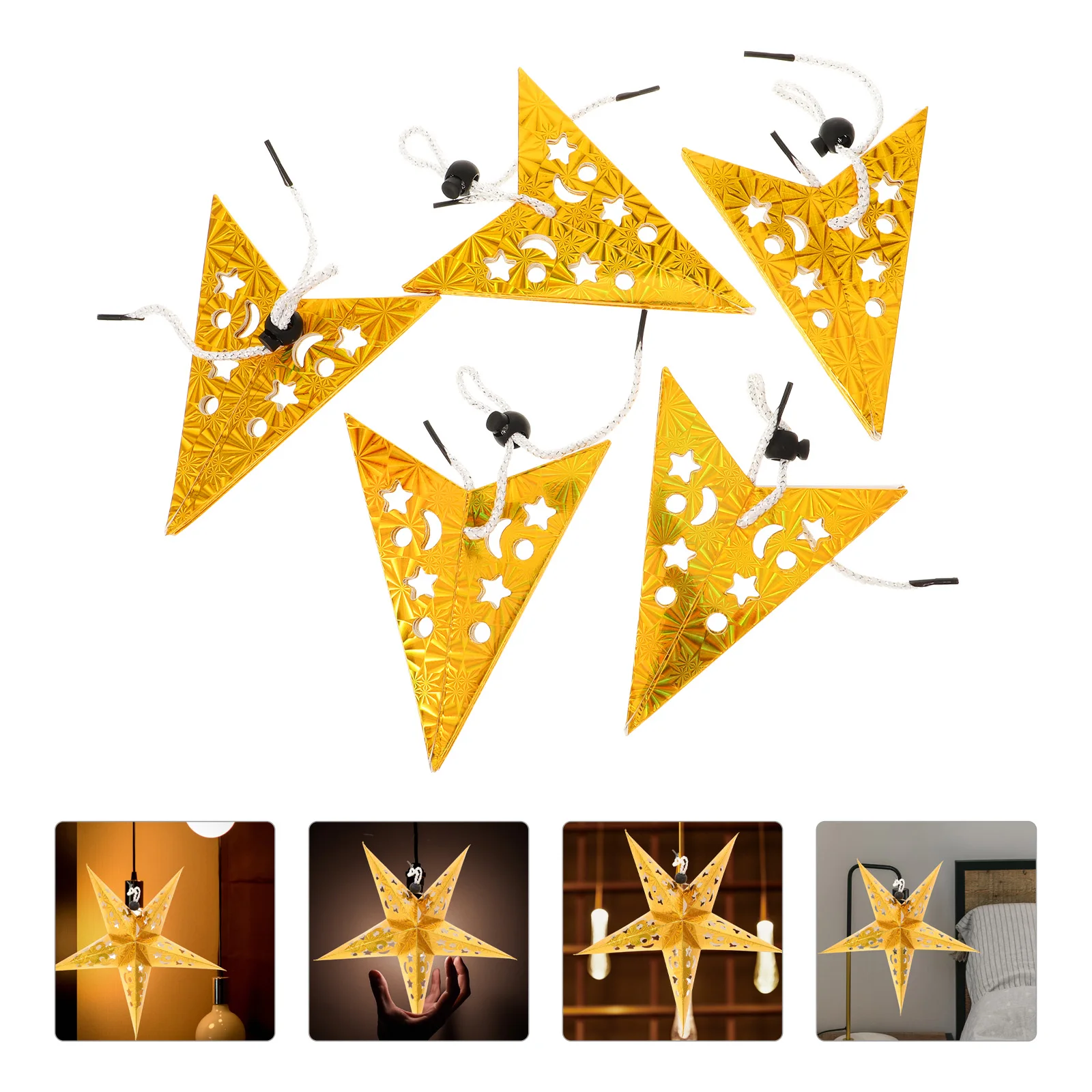 

5PCS Pentagram Lampshade Decorations Large Gold Hanging Stars for Ceiling Party Paper Christmas Outdoor Lighting