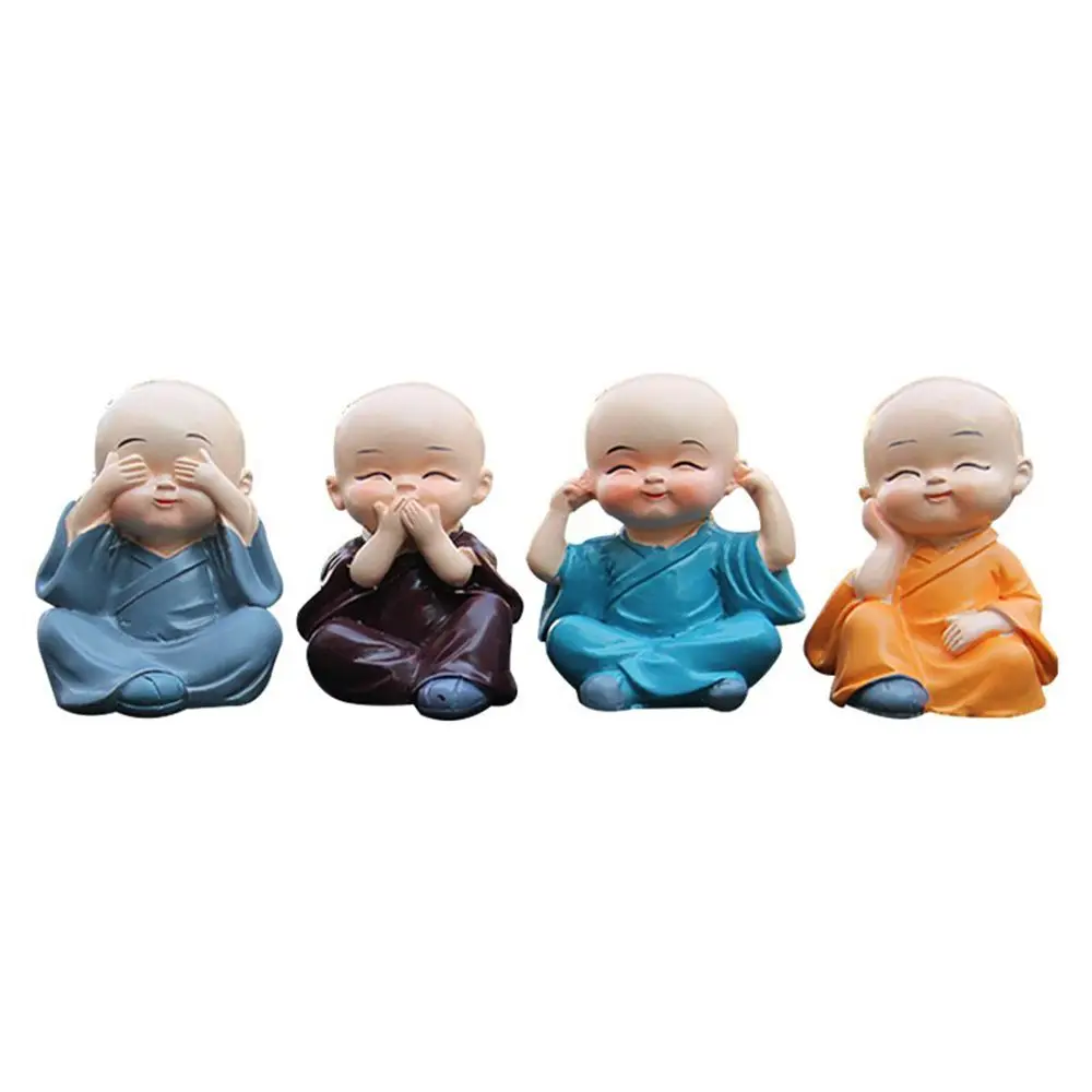 Ornements de voiture en résine, moines, bouddha Maitreya, figurine Kung Fu, beurre, cadeau, auto, décoration de tableau Prada, PmotCharms, 4 pièces par ensemble