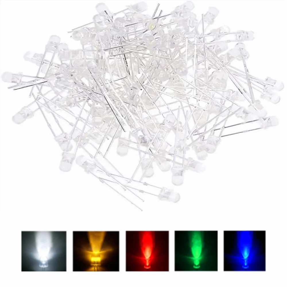 200Pcs 5mm Led Diode Super Bright Multicolor Individual Light Emitting Diodes Assortment Kit Red/Green/Blue/Yellow/White/Orange