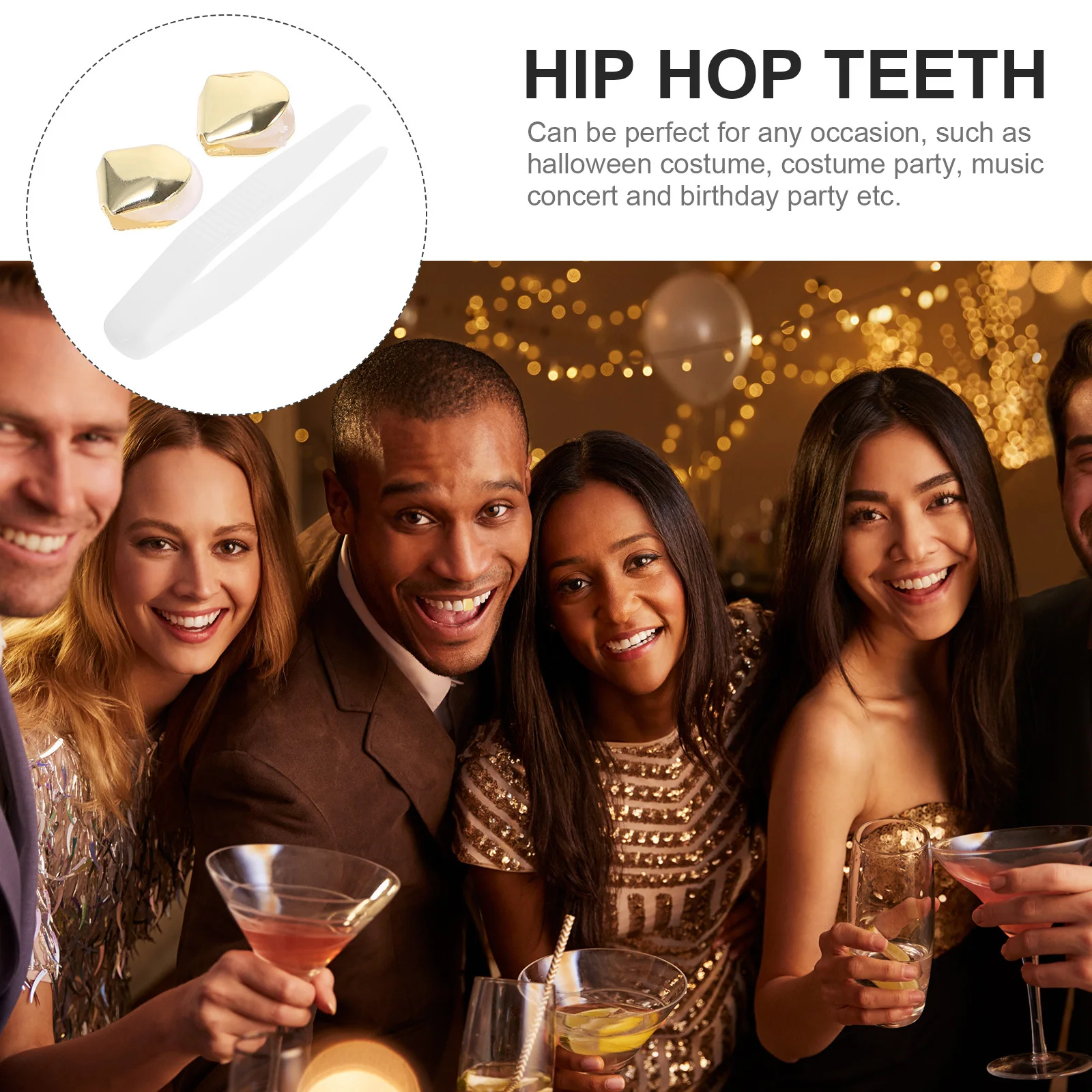 

2Pcs Brass Metal Golden Teeth Brace Shiny Dental Decoration Kit for Photo Video Taking Club Use Teeth Brace Single Hiphop Braces