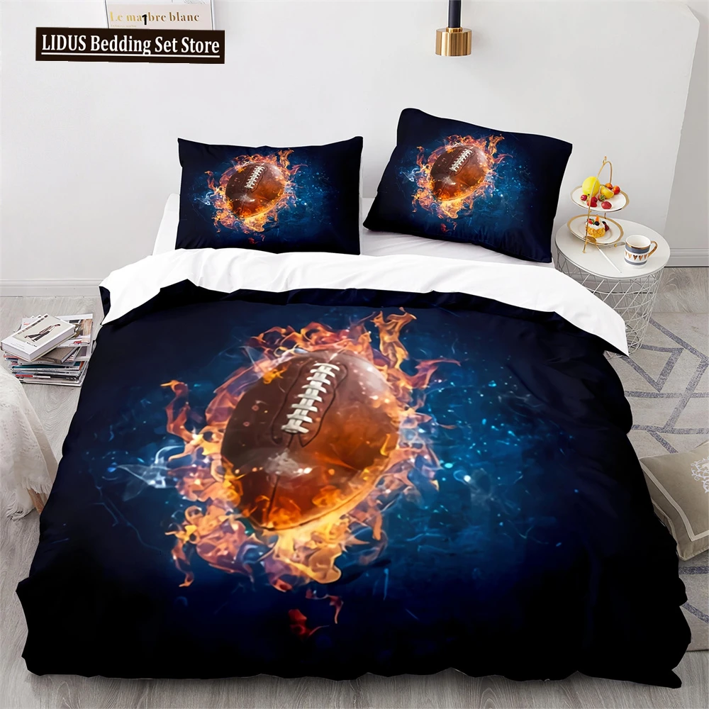 

Sports Duvet Cover Set King Size American Football Bedding Set Fire And Ice Ball Pattern Polyester Comforter Cover For Kids Boys