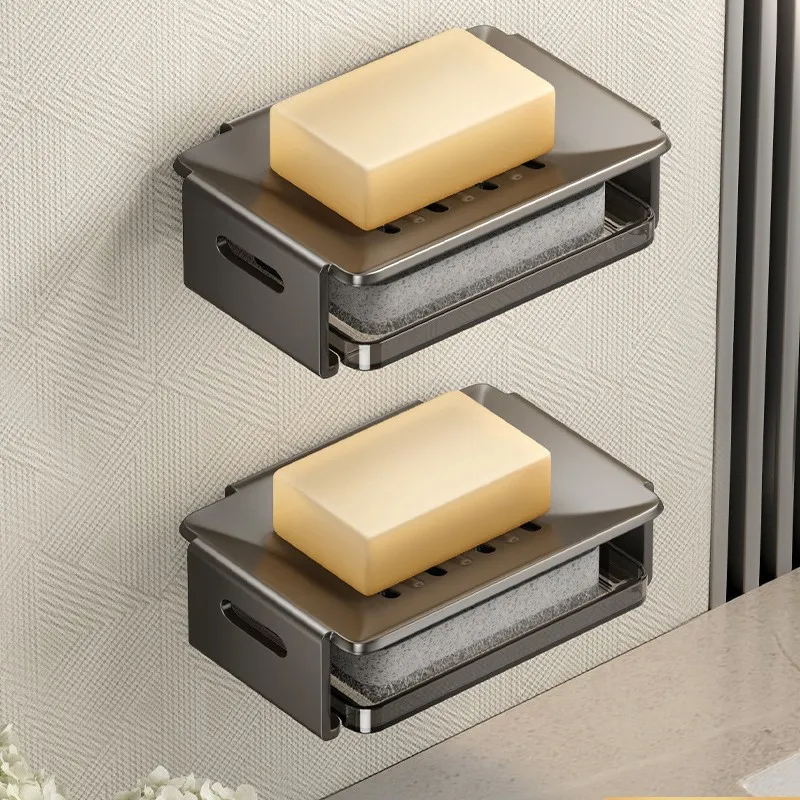 

YM Bathroom Punching Free Household Wall Mounted Space Aluminum Toilet Shelf Soap Drainer Sponge