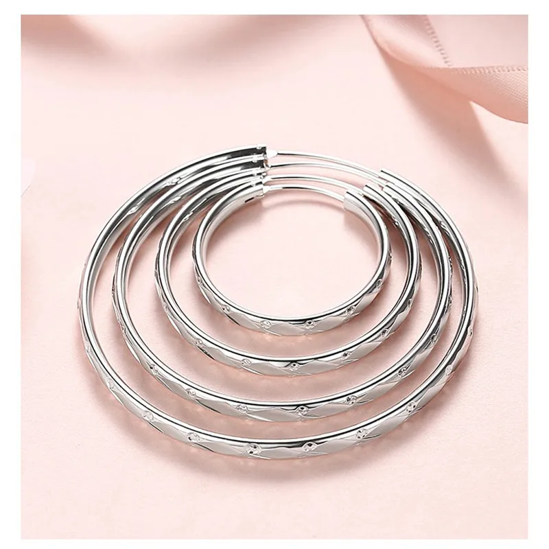 3/4/5/6CM 925 Sterling Silver Big Round Hoop Earrings For Women Fashion Party Luxury Quality Jewelry Accessories Christmas Gift