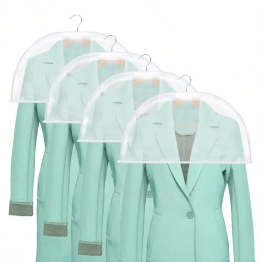 

4PACK Clear Plastic Shoulder Covers - Breathable Gusseted Dust Protectors for Suits/Coats/Jackets