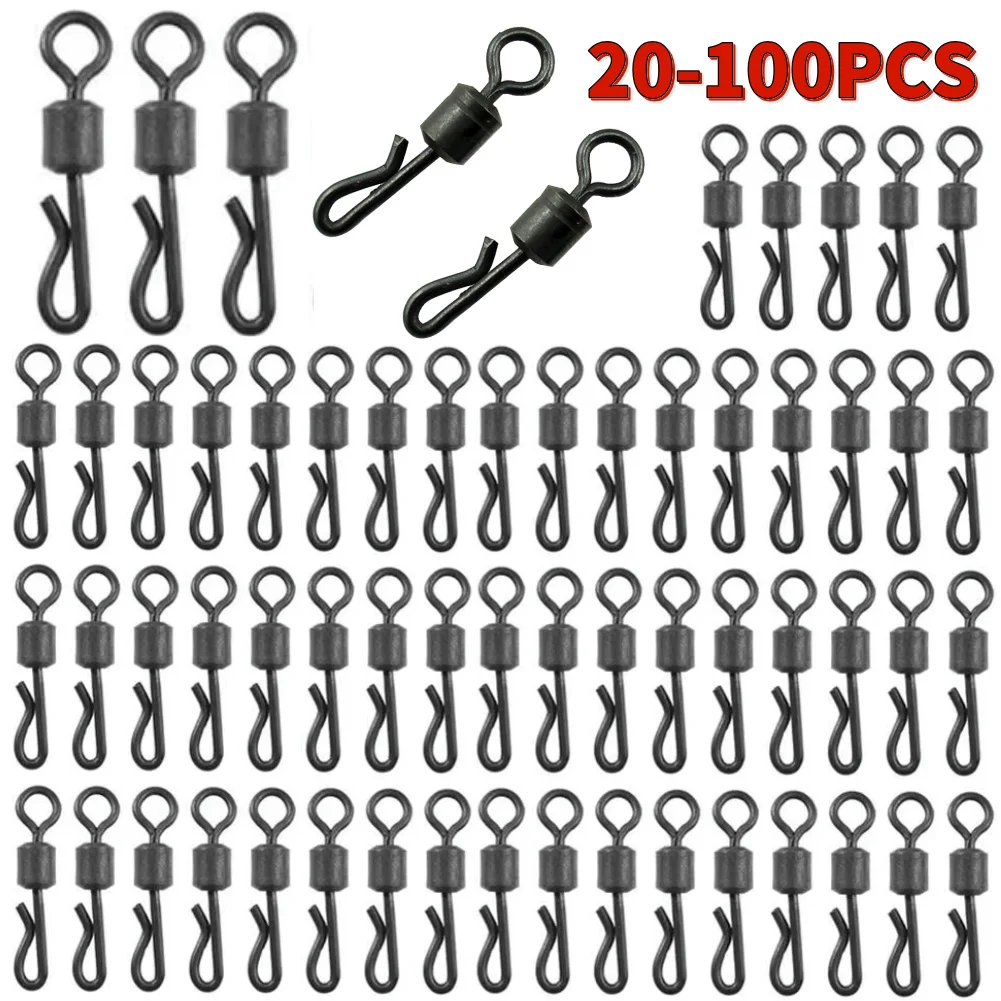 20-100pcs Bearing Swivel Fishing Connector Q-Shaped Quick Change Swivel Snap For Carp Fishing Terminal Tackle Accessories