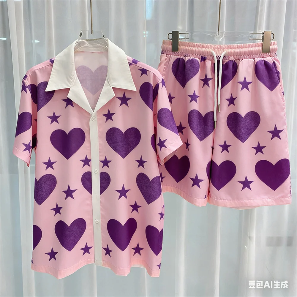 ثلاثية الأبعاد الرجال مجموعة الترفيه قطعتين مجموعة تي شيرتات قصيرة للأطفال عالية الجودة الصيف هاواي قميص مجموعة للجنسين y2k قميص مجموعة المنزل منامة ملابس للرجال