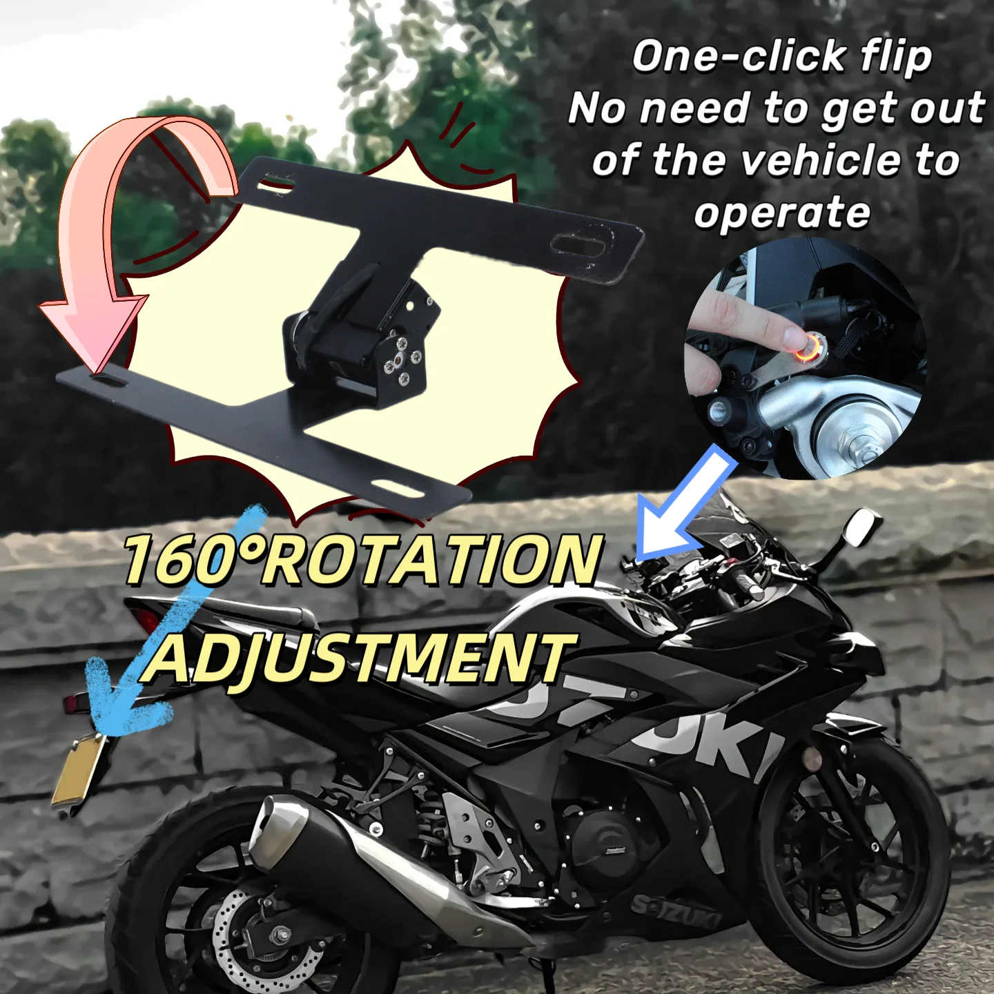 

FOR GSX250R motorcycle license plate holder, with automatic flipping function. Buy one and get one free gift