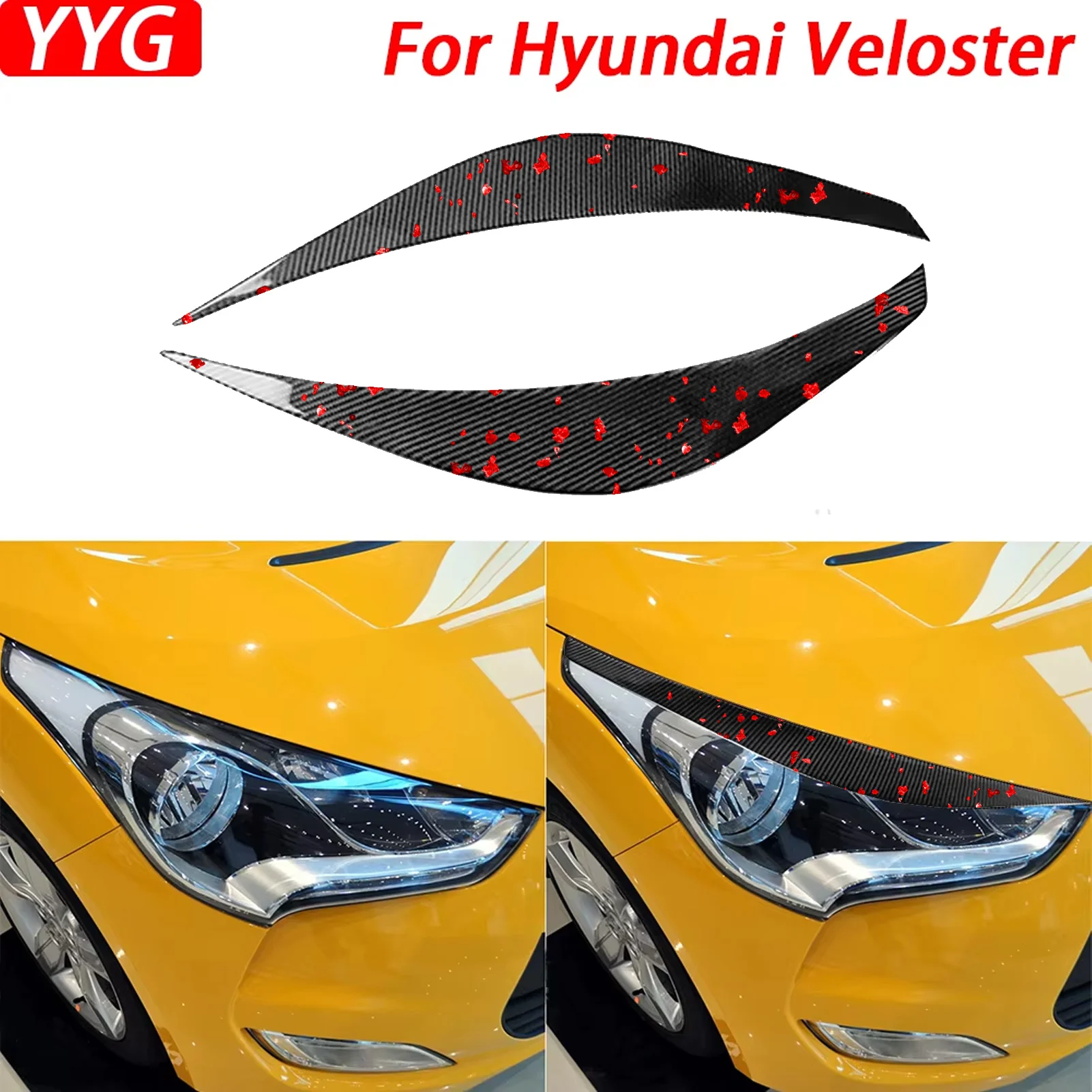 

For Hyundai Veloster 2011-2017 Carbon Fiber Front Headlight Eyelid Eyebrow Cover Decorative Car Accessories Sticker Modification
