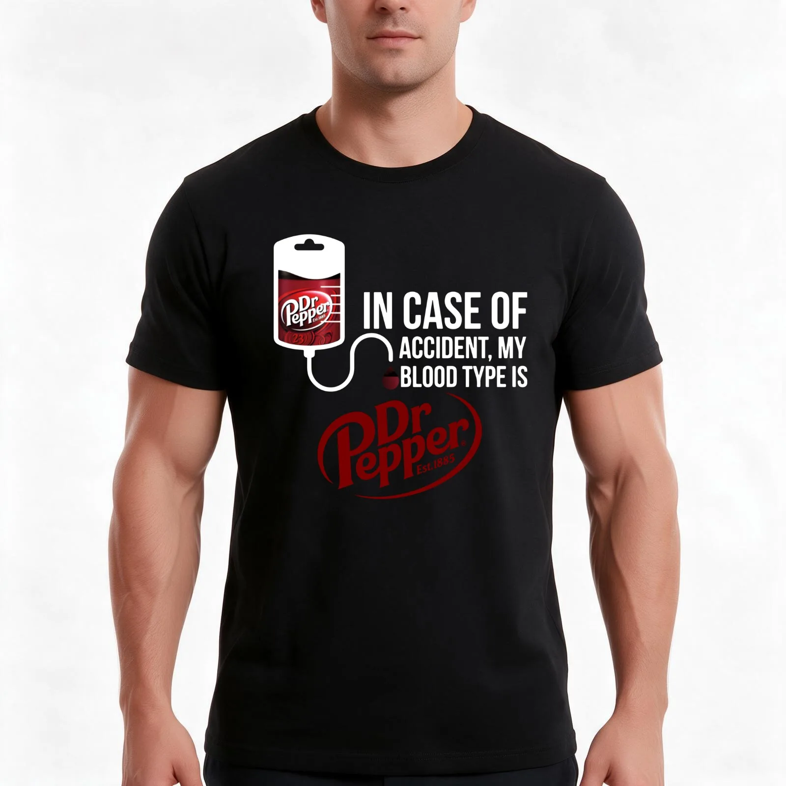 in Case of Accident My Blood Type is DR.Pepper T-Shirt, Summer Casual Cotton Tee, Oversized Streetwear Tops, Unisex Men Women