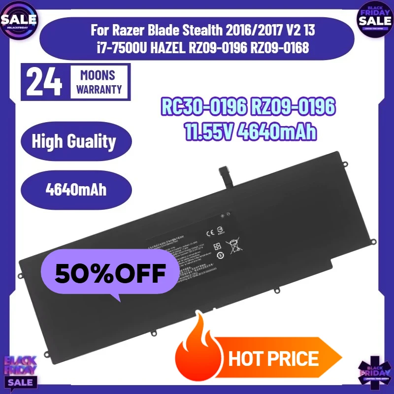 RC30-0196 RZ09-0196 11.55V 4640mAh Laptop Battery for Razer Blade Stealth 2016/2017 V2 13 i7-7500U HAZEL RZ09-0196 RZ09-0168