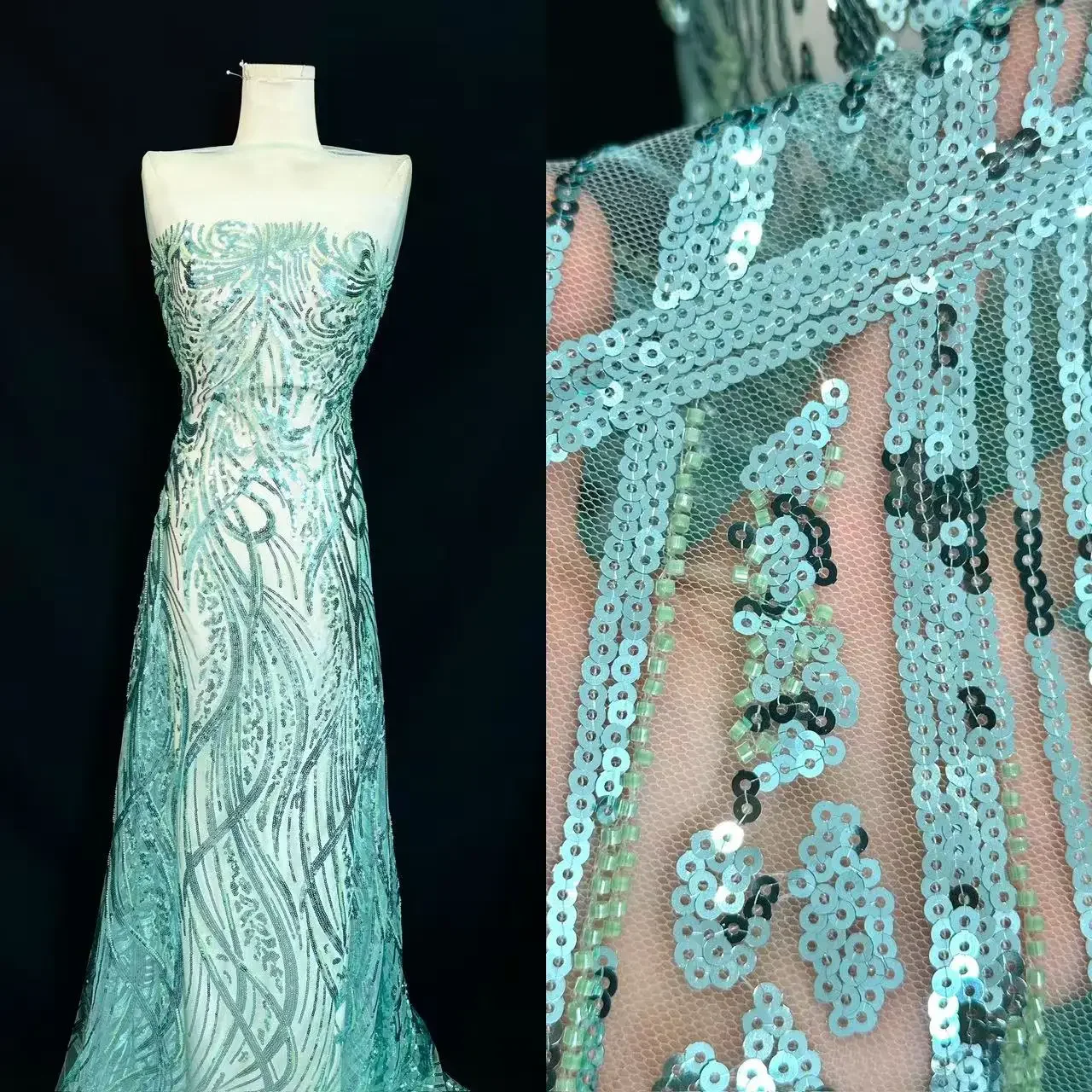 

African fashion chiffon lace, high-quality Nigerian sequins, French luxurious beaded chiffon lace fabric sewn dress
