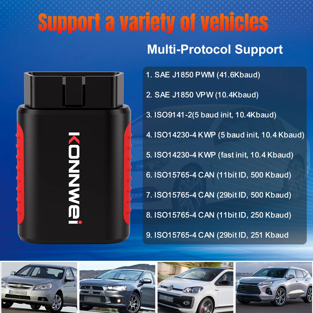 KONNWEI KDIAG Car Obd2 Bluetooth All System Diagnostic Tool Read Erase Codes EPB DPF Oil Reset SRS SAS TPMS Sensor Scanner