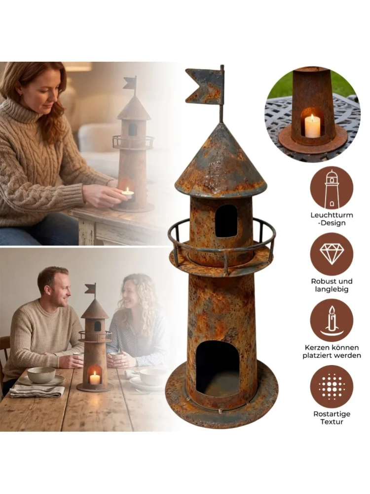 1 Stück rustikaler Metallturm-Kerzenhalter, rostiger Schloss-Kerzenständer, Hauslandschaftsdekoration, Hausdekorationen, dekoratives Design mit offenen Fenstern für Innen- und Außenambiente in