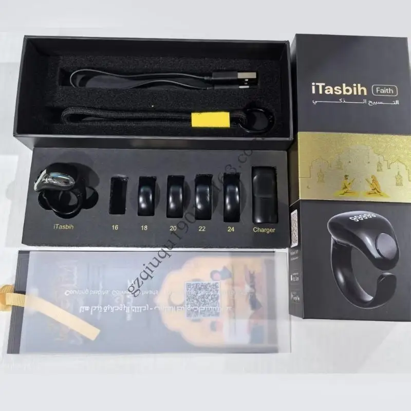 يتضمن حلقات Tasbih الذكية التي يمكن ارتداؤها مع لمسة هادئة ، ومقاومة للماء IP67 ودعم اللغة المتعددة خيار 5 حجم 066A