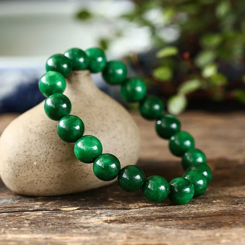 Natural Green Jade Beads Bangle Bracelet Charm Jadeite Jewellery Fashion Accessories Hand-Carved Amulet Gifts for Women Men