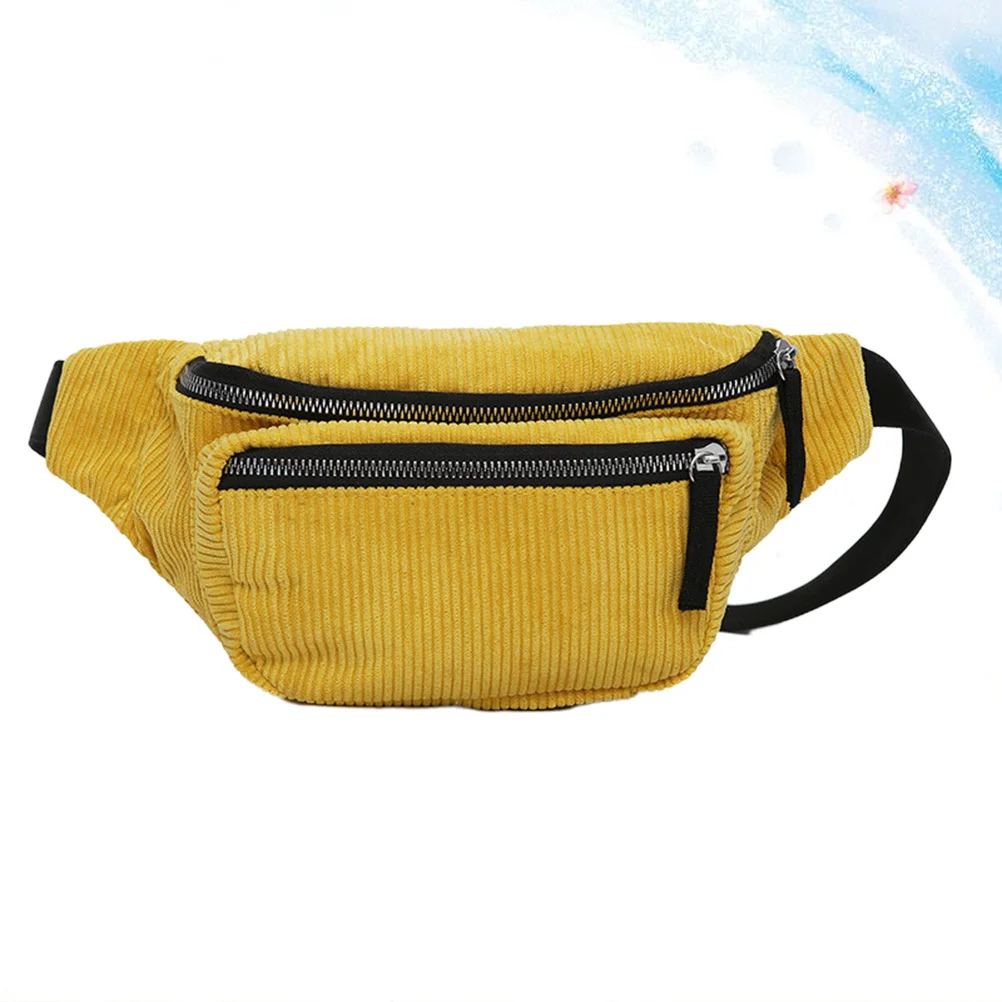 

Yellow Portable Corduroy Waist Bag Lightweight Large Capacity Chest Pack for Traveling Shopping Outdoor Fashion Woman Waist