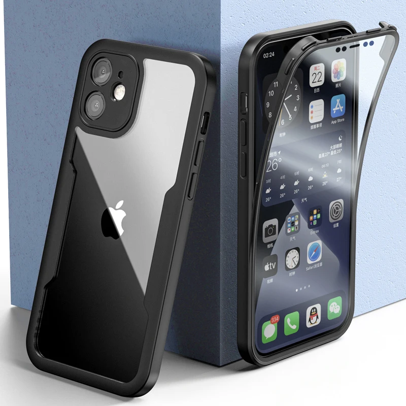 Luxuriöse 360°-Vollschutz-Hülle für iPhone 18 17 16 15 14 13 11 12 Pro Max XS 7 Plus, durchsichtige Vorder- und Rückseite, Silikon-Bumper, stoßfeste Abdeckung – Detail 11