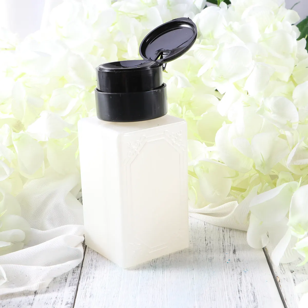 Press Pump Bottle White Empty Dispenser Container for Nail Polish Remover Alcohol Toner Makeup Remover Travel Storage