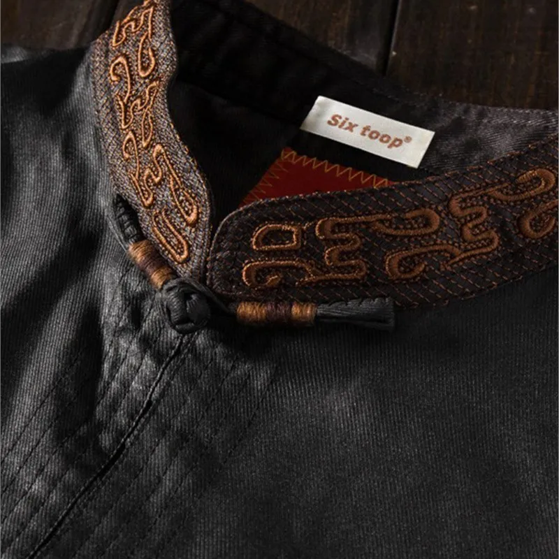 معطف حريري Yunsha قميص كاجوال على الطراز الصيني ملابس خارجية بأكمام قصيرة للرجال