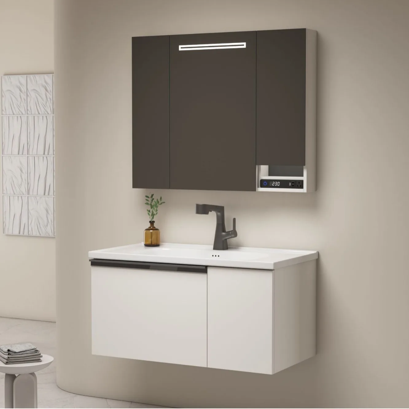 

Modern Aluminum Alloy Bathroom Cabinet Combination Seamless Integrated Ceramic Basin Bathroom Washbasin Dresser with Sink
