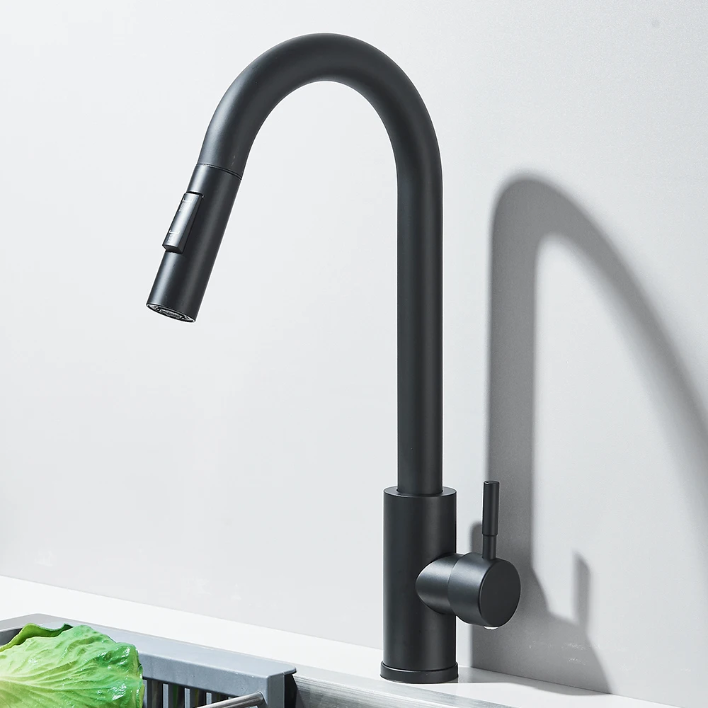 Uittrekbare aanrechtkraan, uittrekbare twee functies, enkele handgreep, mengkranen voor warm en koud water, op het blad gemonteerd