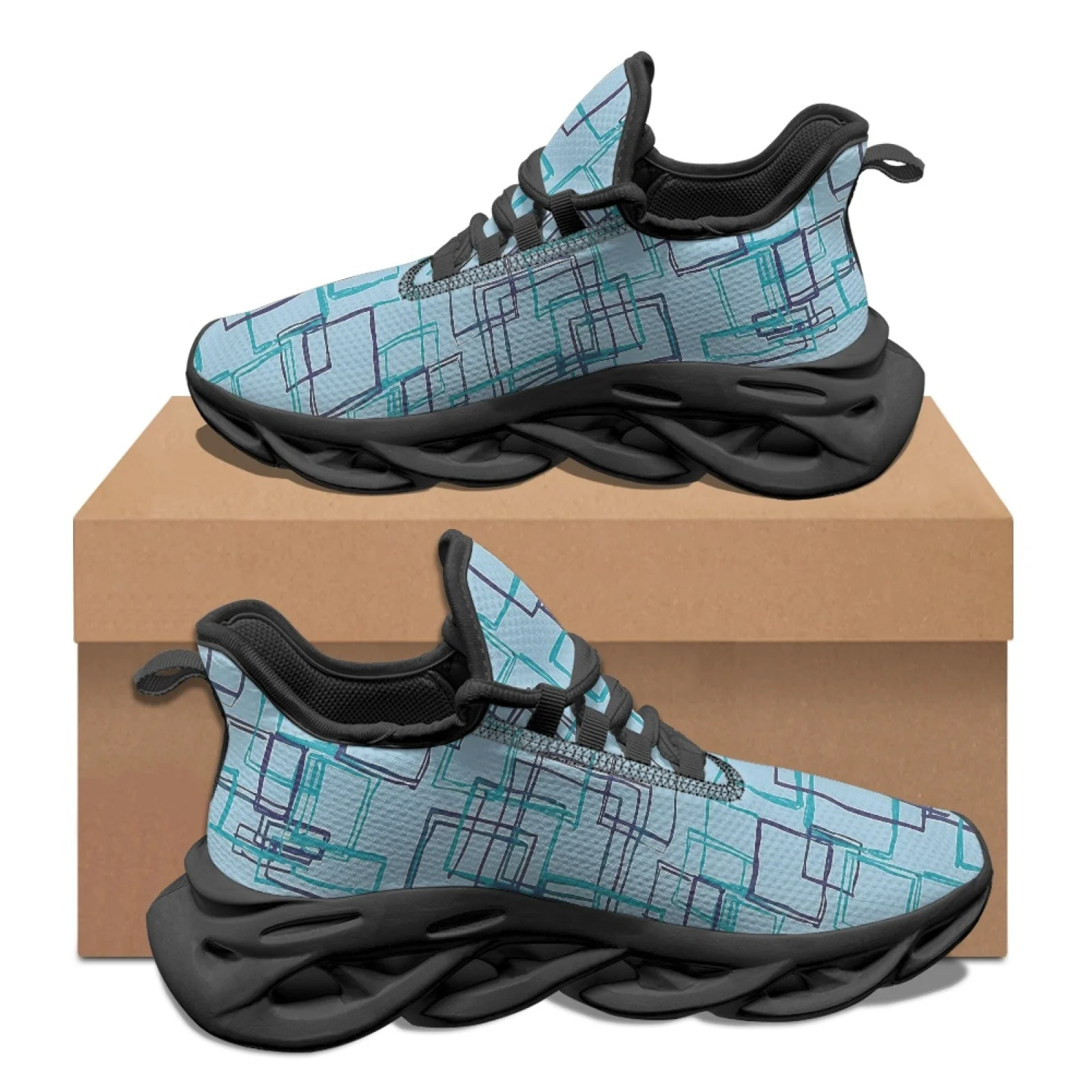 PENSTROLL Geometric Squares Running Shoes Mens Running Sneaker for Girls Lightweight Men's Trail Running Shoes