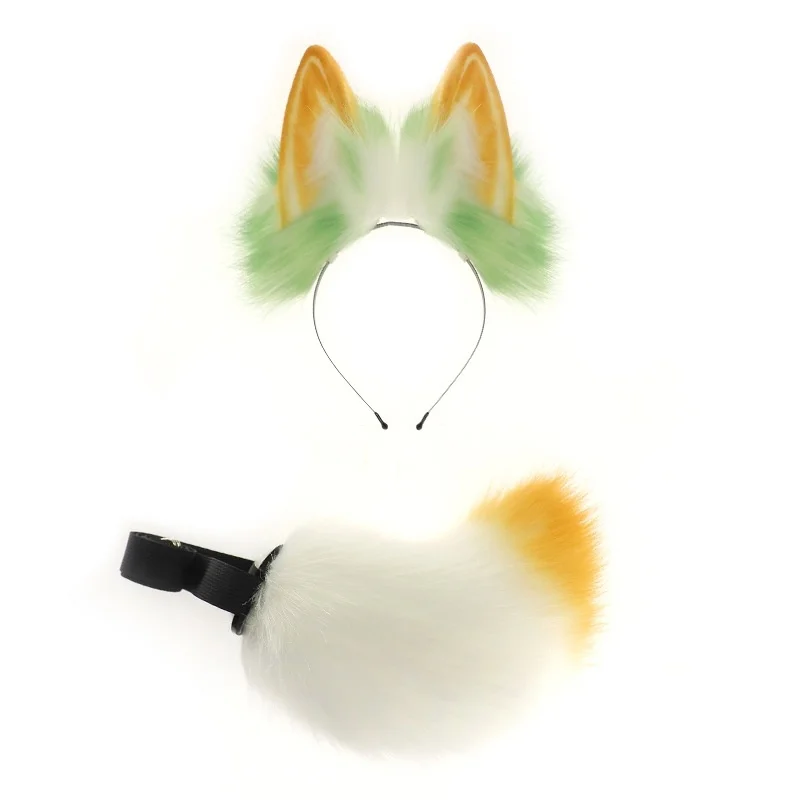 

Summer Clear Grape Wolf Ear Hairband Plush Tail Dark Fox Tail Cosplay Handmade Animal Ears Wolf Tail Set Toy Figure Accessories