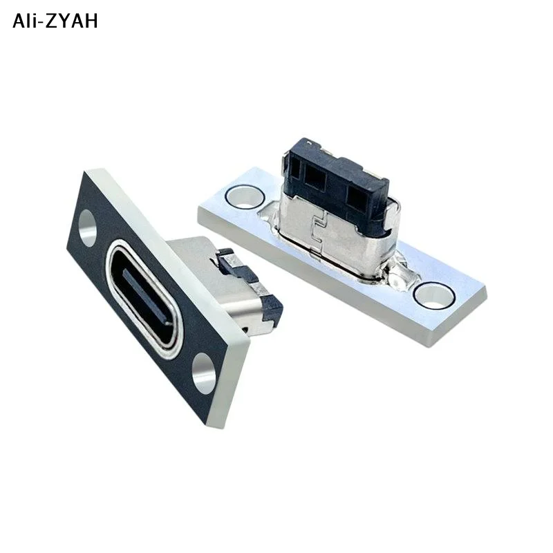 【Sw】5/10Pcs 2-pin Female Connector Jacks Charging Port Forward And Reverse USB 3.1 Type C Sockets With Screw Mounting Plate