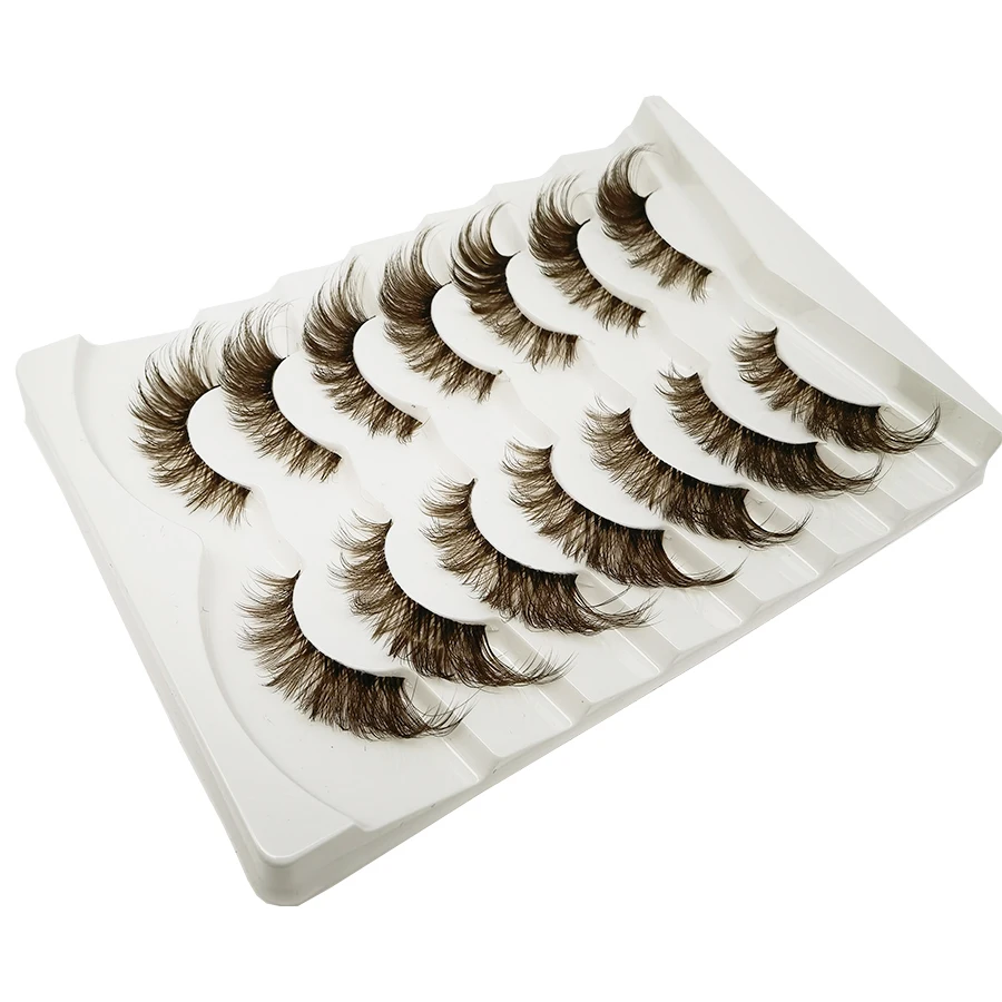 Pestañas postizas marrones de tallo transparente, pestañas postizas de ojo de zorro artificial esponjoso 8D, maquillaje de ojos natural y vívido, 7