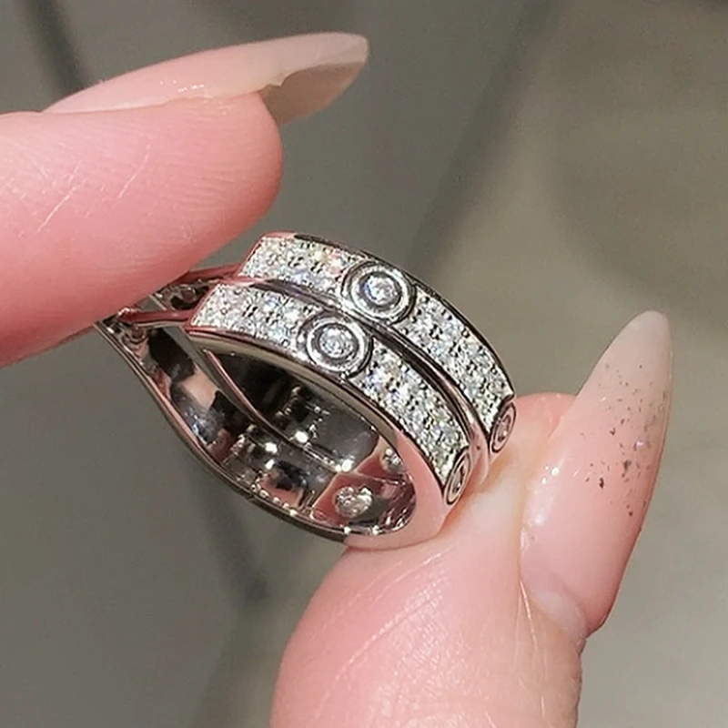 

Couple's New Narrow Band Full Zircon Huggie Style Hoop Earrings Silver 925 Leopard Luxury Designer Jewelry For Women or Men