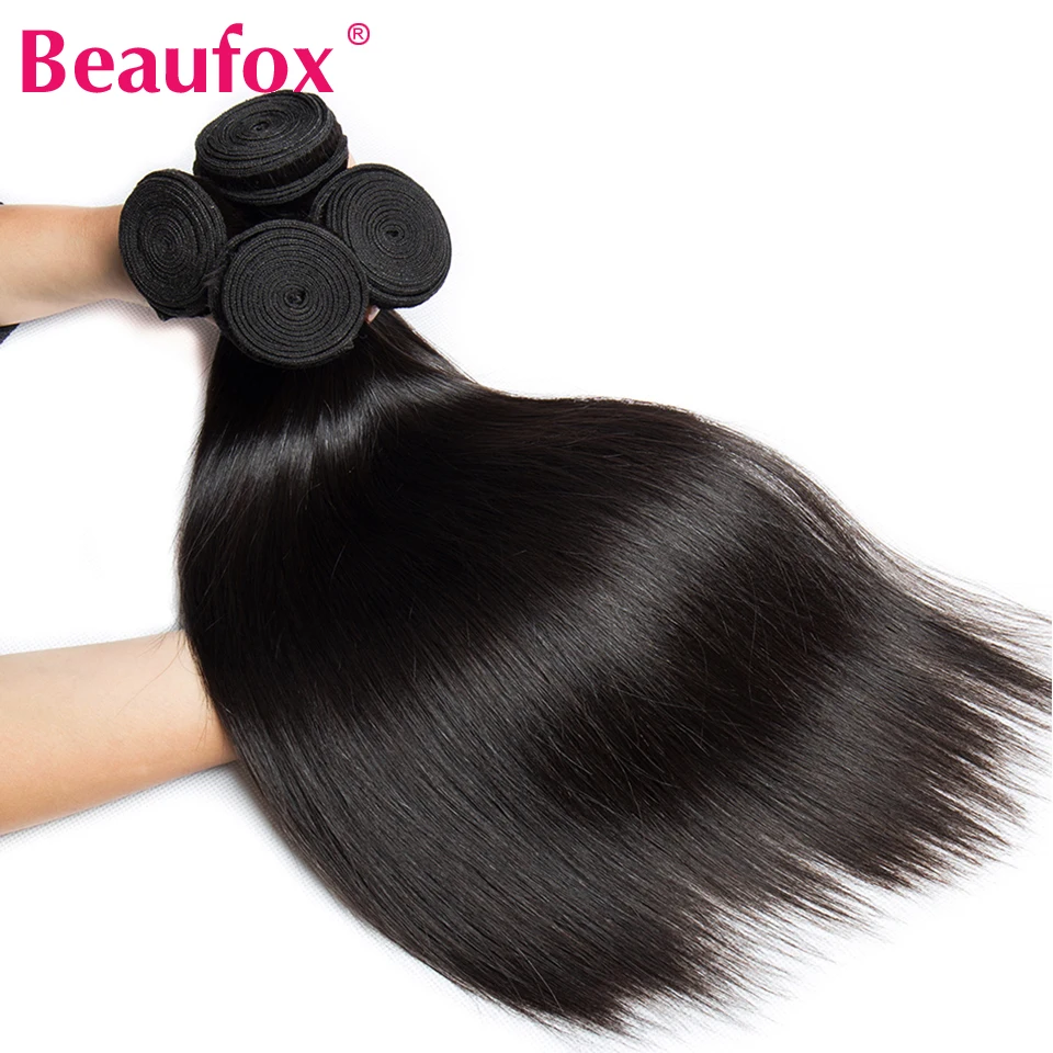 Beaufox-mechones de cabello humano liso indio, extensiones de cabello Natural o negro azabache de 8-32 pulgadas, 1/3/4 piezas