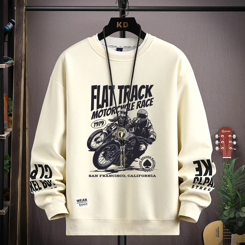 

Autumn Men's Motorcycle Graphics Sweatshirt Hoodies Retro Printed Long Sleeve T-shirt Men's Clothing Black O Neck Harajuku Top