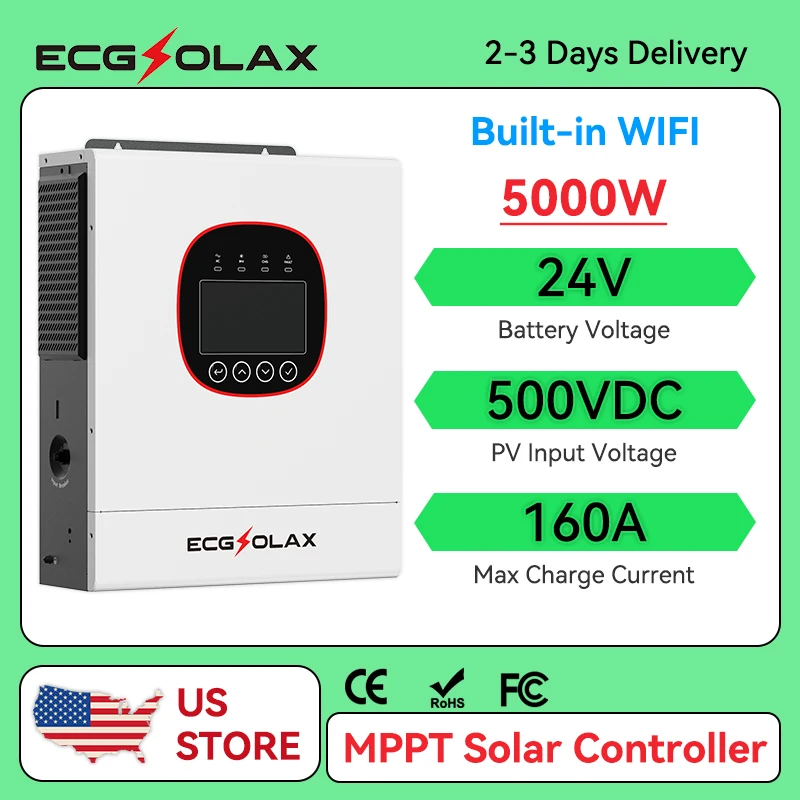 

ECGSOLAX 5KW Hybrid Solar Inverter Pure Sine Wave 24V 48V 230V Off Grid Inverter 160A 120A Mppt Solar Controller With WIFI