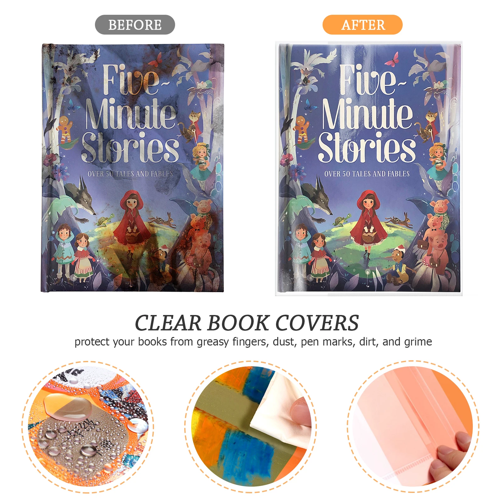 

5 Pcs Waterproof Book Film Books Cover Protector Clear Textbook for Kids Medium Size Transparent Notebook Covers