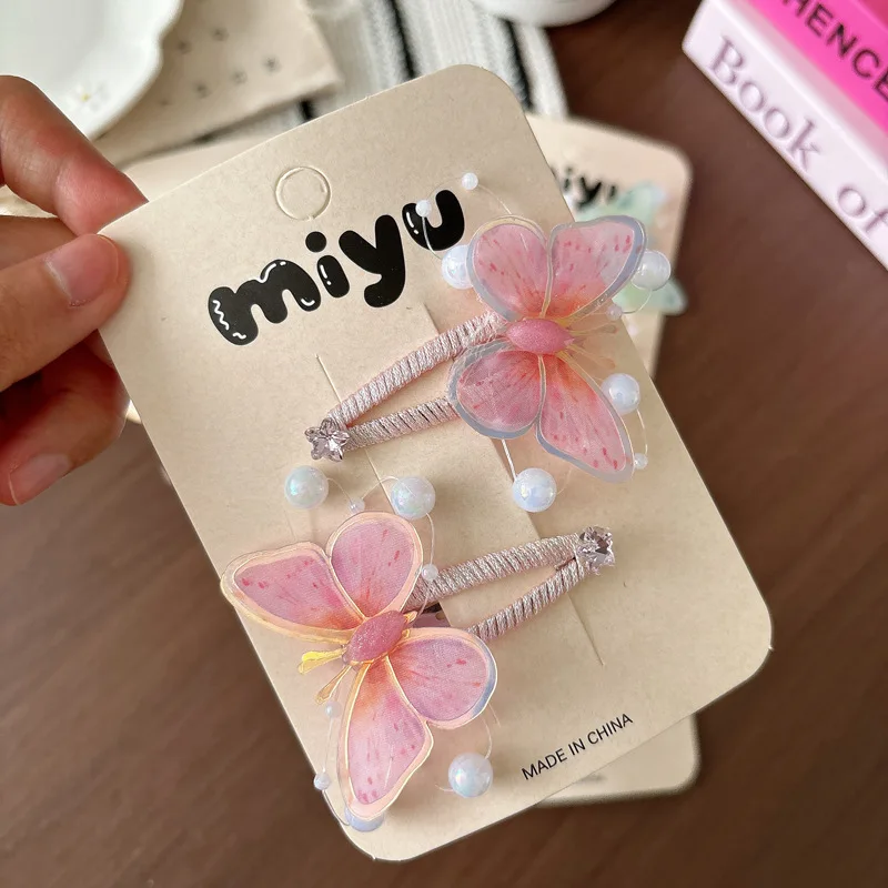 2pcs/set Fairy Sweet Cartoon Versatile 3D Butterfly Kids BB Clip Side Bangs Hair Clips for Kids Girls Performance Hair Accessory