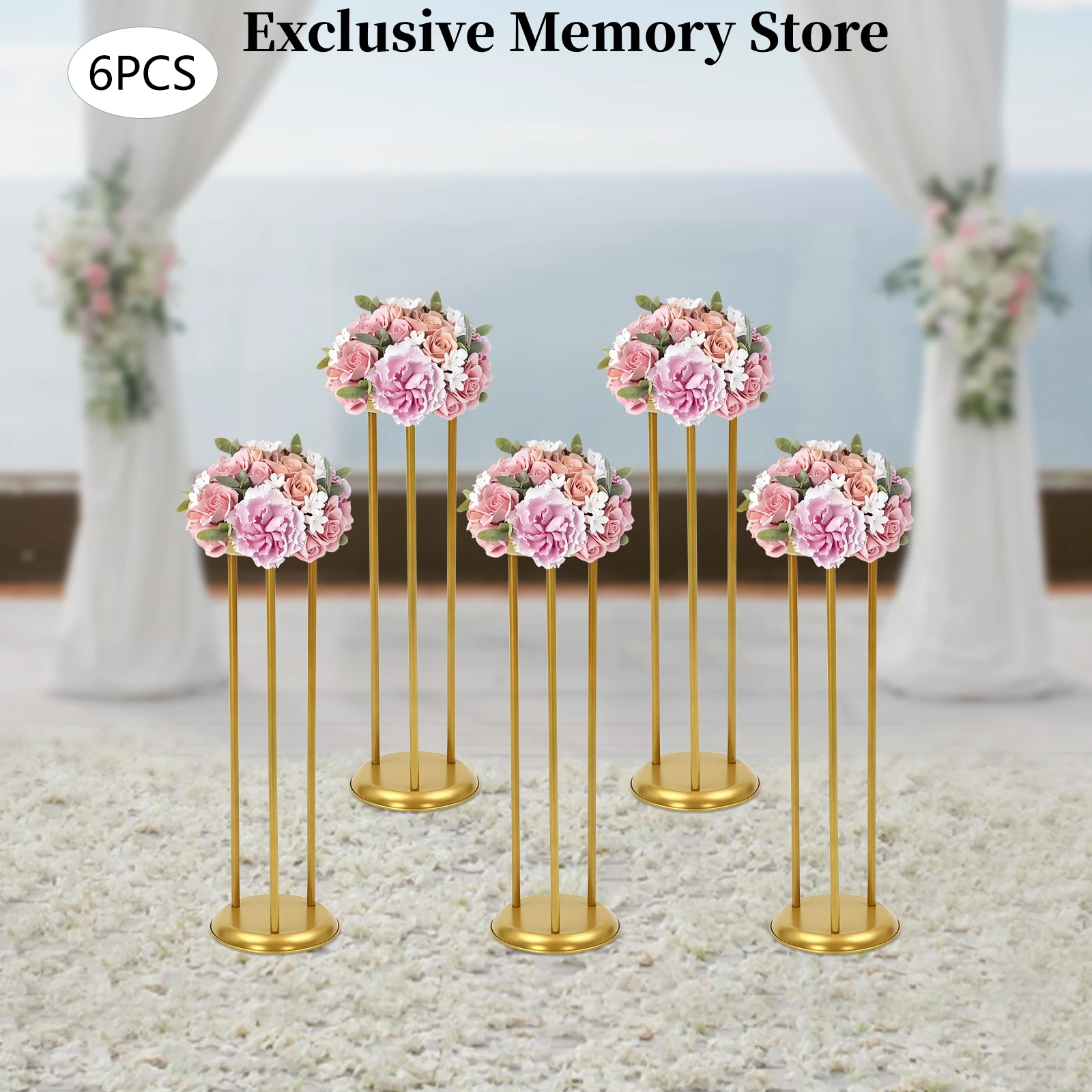 6 Pcs Gold Flower Display Stand Road Lead Centerpiece Vase Decorative Flower Stand for Wedding Decor