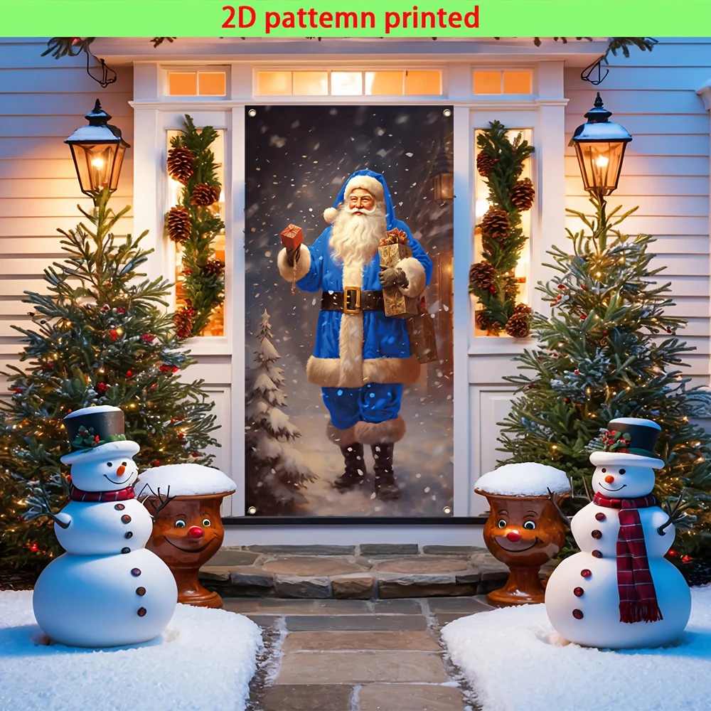 لافتة ثنائية الأبعاد قطعة واحدة، غطاء باب ونافذة لحفلة عيد الميلاد، نمط سانتا كلوز هدية الثلج، دعائم هدايا الحفلات والزينة #4