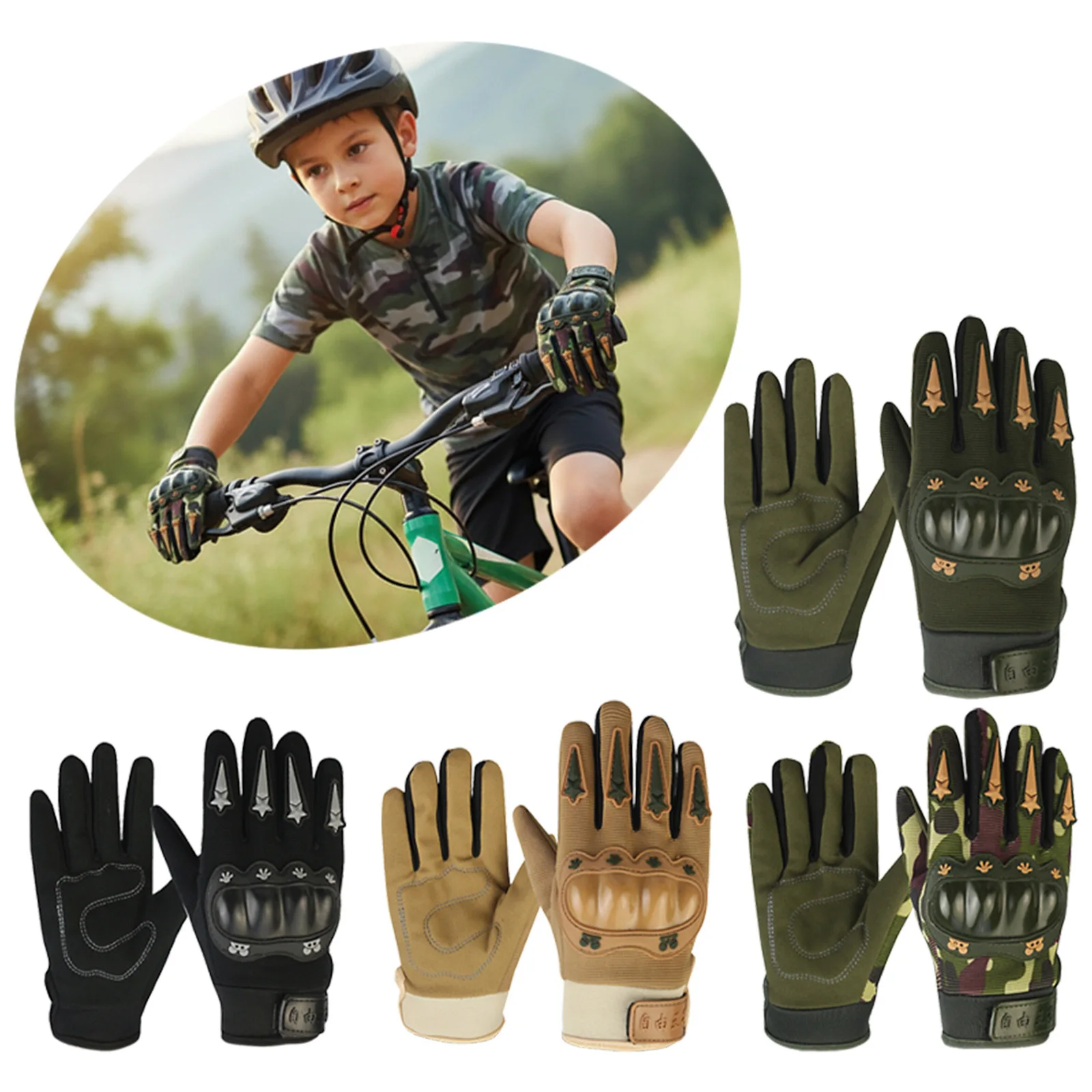 Taktische Handschuhe für Kinder, langlebiges Fasermaterial, rutschfestes Design, Outdoor-Schutzhandschuh für Radfahren, Wandern, für 5–13 Jahre