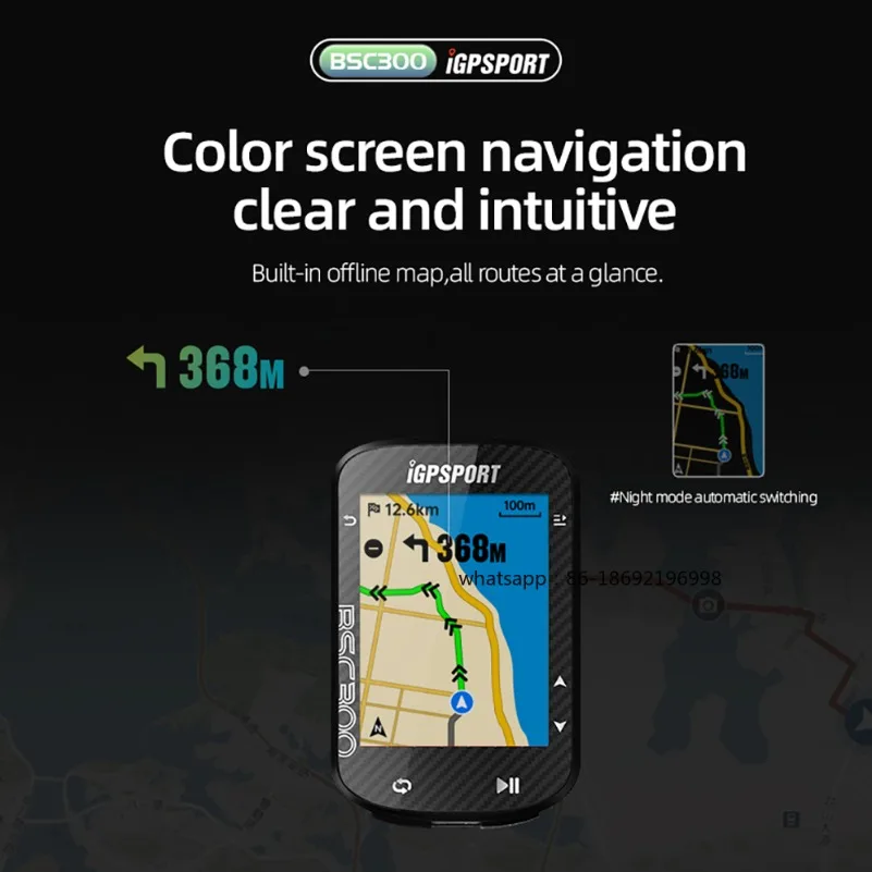 BSC300 GPS Bike Computer Cycling Wireless Color Screen Map Navigation Support Indoor Training Bicycle Accessory