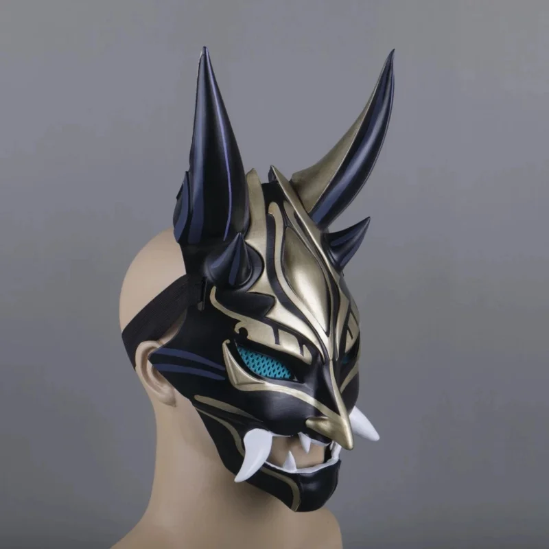 Gioco Genshin Impact Xiao Cosplay Maschere per il viso in corno per uomini adulti Carnevale di Halloween Maschera in resina spaventosa Puntelli Casco per feste in maschera