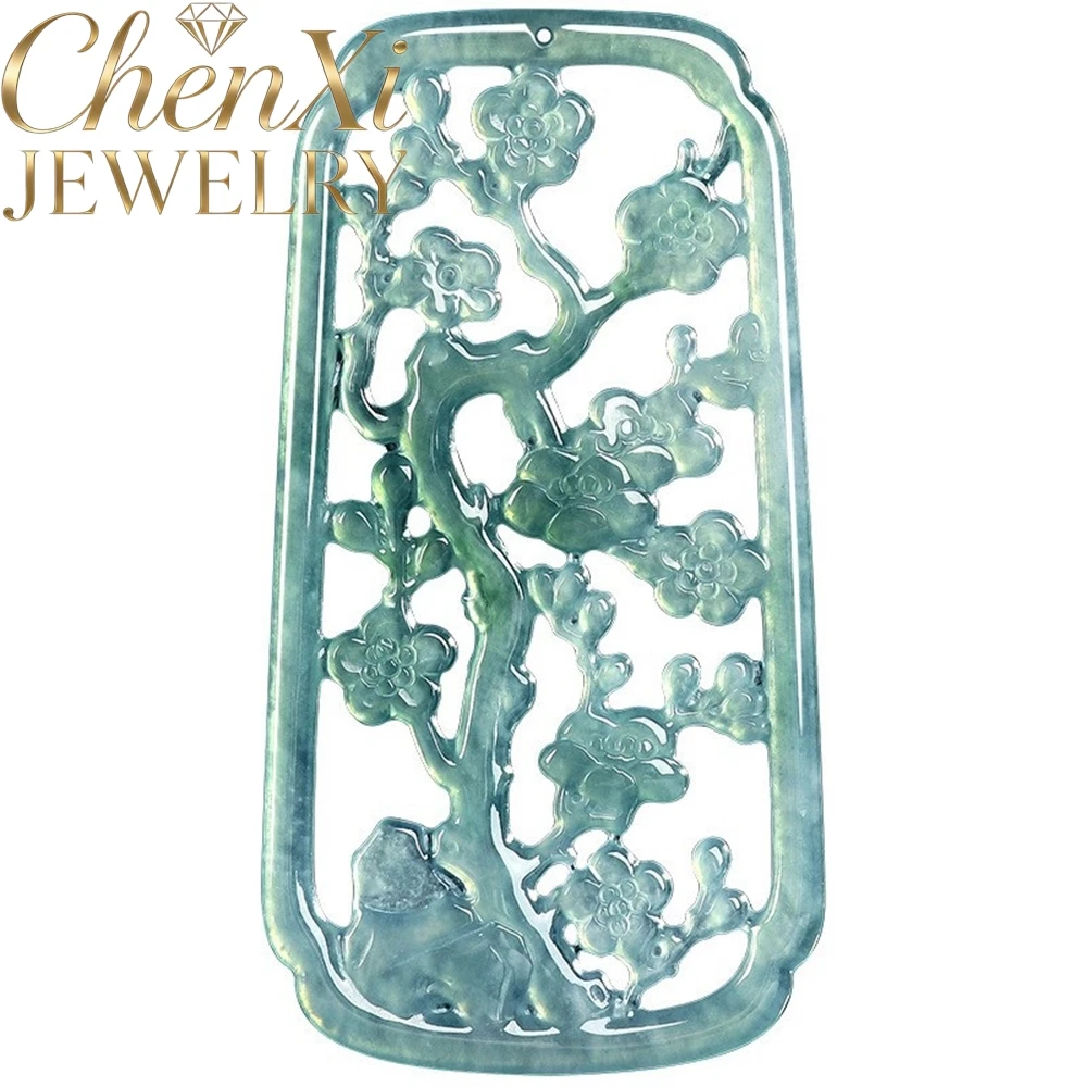Natural Blue Water Jadeite Hollowed-Out Plum, Orchid, Chrysanthemum And Bamboo Pendant Luxury Quality Fashion Jewelry Exquisite
